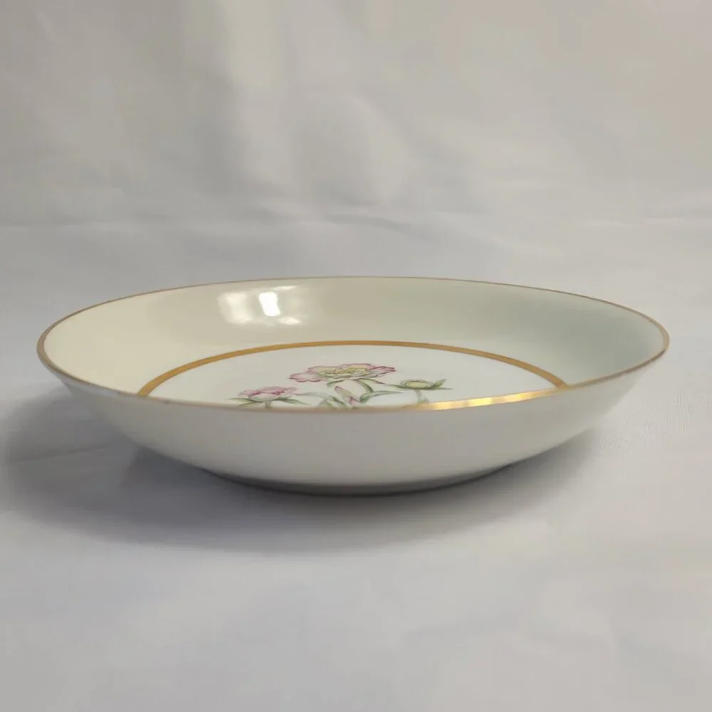FOUR Mikado Harmony Coupe Soup Bowls Cream Rim Pink Floral Center